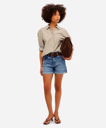 short mom feminino jeans cintura alta azul 40
