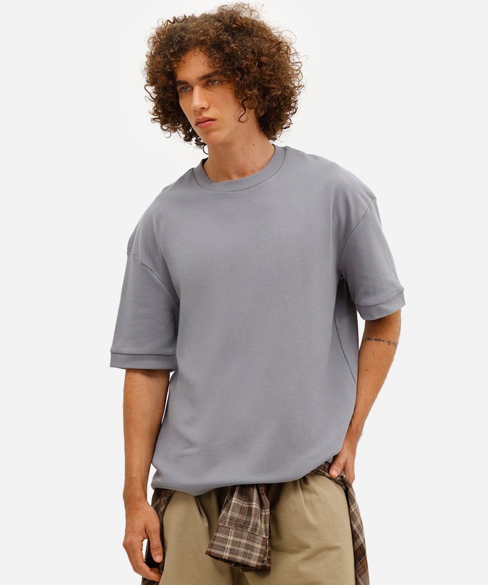 camiseta oversized masculina de algodão manga curta azul