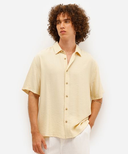 camisa masculina de viscose manga curta amarela M camisa masculina de viscose manga curta amarela M