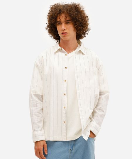 camisa masculina com linho oversized listrada off white G
