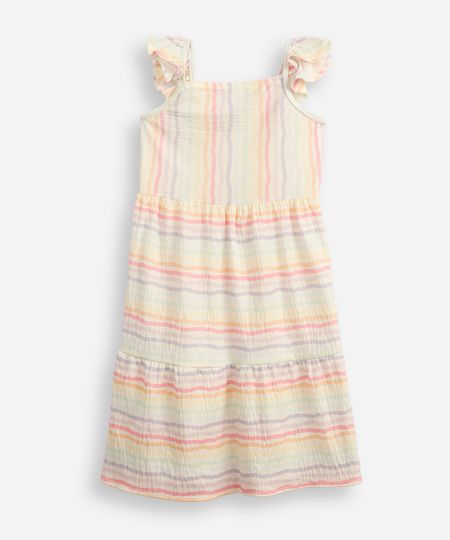 vestido infantil com recorte listrado texturizado colorido 8