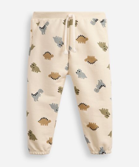 calça jogger infantil de moletom sem felpa dino off white 12-18
