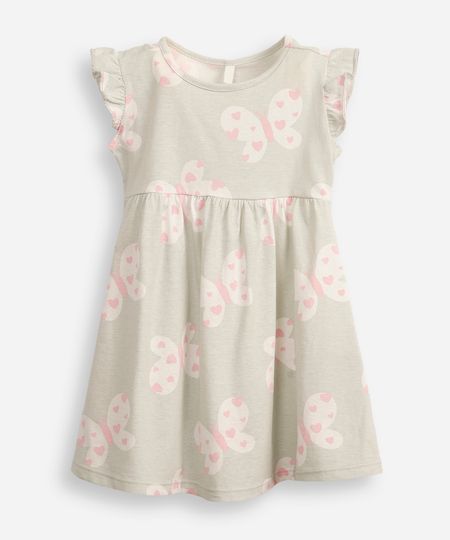 vestido infantil de algodão borboletas com babados verde 5
