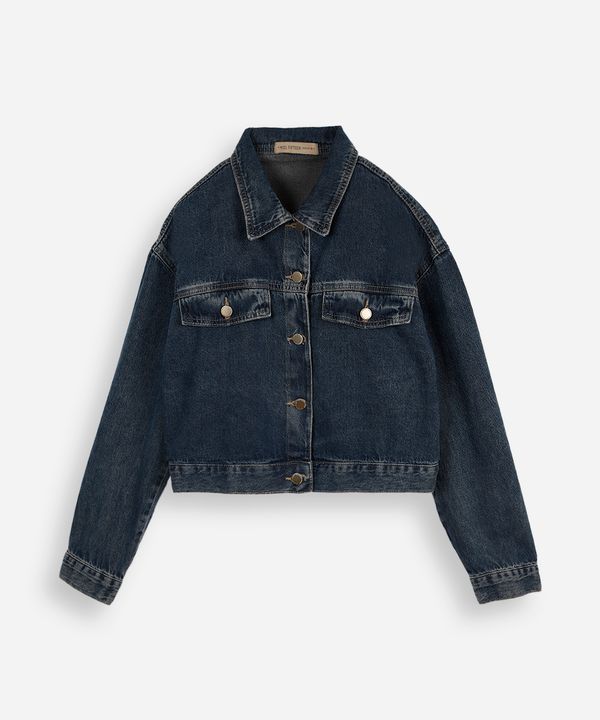 jaqueta jeans juvenil cropped stitch - jeans medio 14