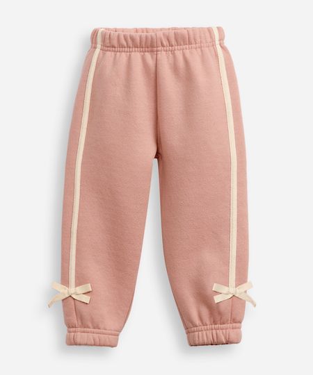 calça jogger infantil de moletom com laços rosa 1