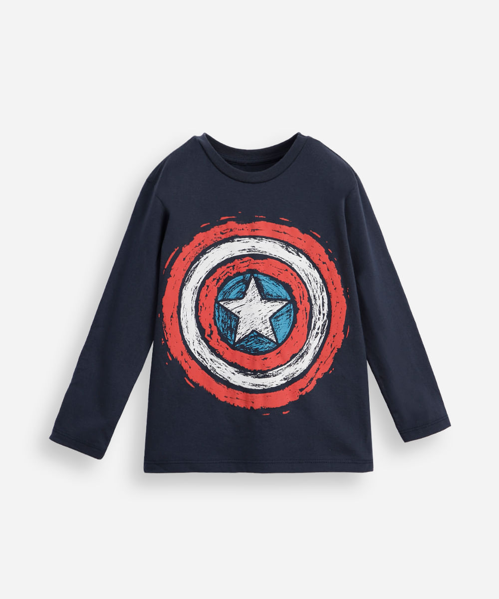 camiseta infantil de algodão capitão américa azul