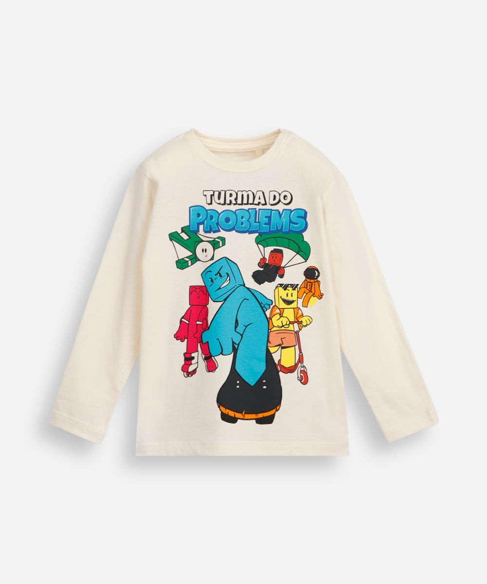 camiseta infantil de algodão turma do problems bege
