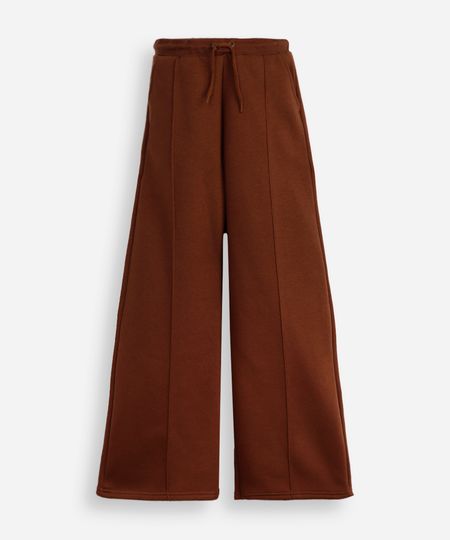 calça wide leg juvenil de moletom com nervura marrom 10