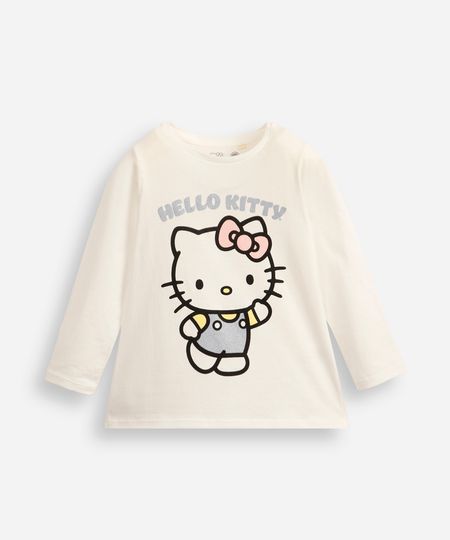 camiseta infantil de algodão hello kitty com glitter off white 2