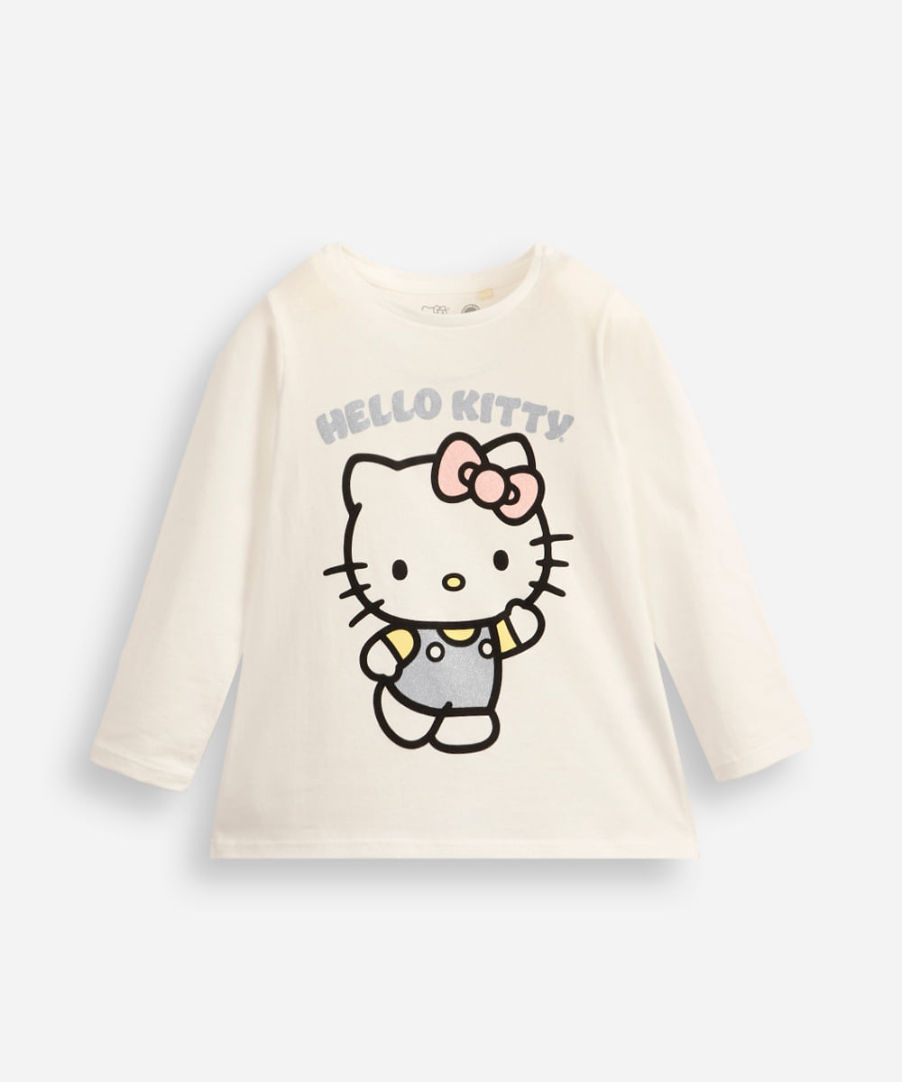 camiseta infantil de algodão hello kitty com glitter off white