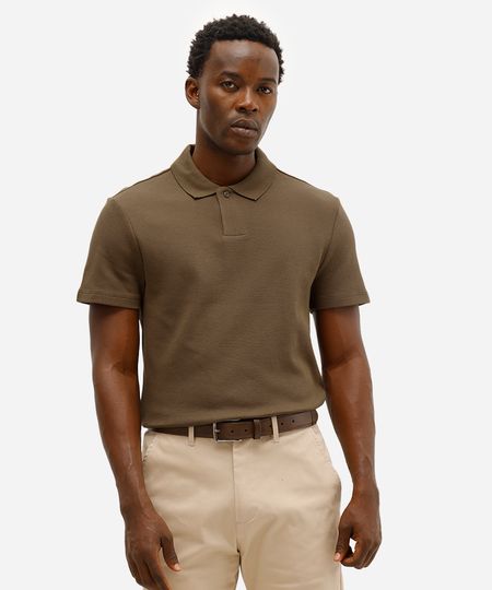 polo slim masculina de algodão manga curta texturizada marrom G