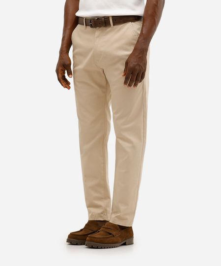 calça reta masculina de alfaiataria cós elástico bege 42