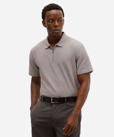 polo masculina com zíper texturizada cinza PP