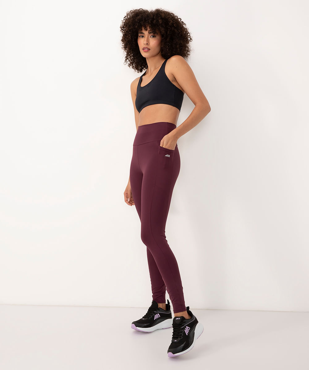 calça legging esportiva ace com bolso roxa