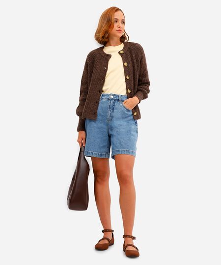 bermuda feminina jeans cintura azul 36