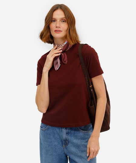 blusa baby look texturizada manga curta kaki - vinho M blusa baby look texturizada manga curta kaki - vinho M