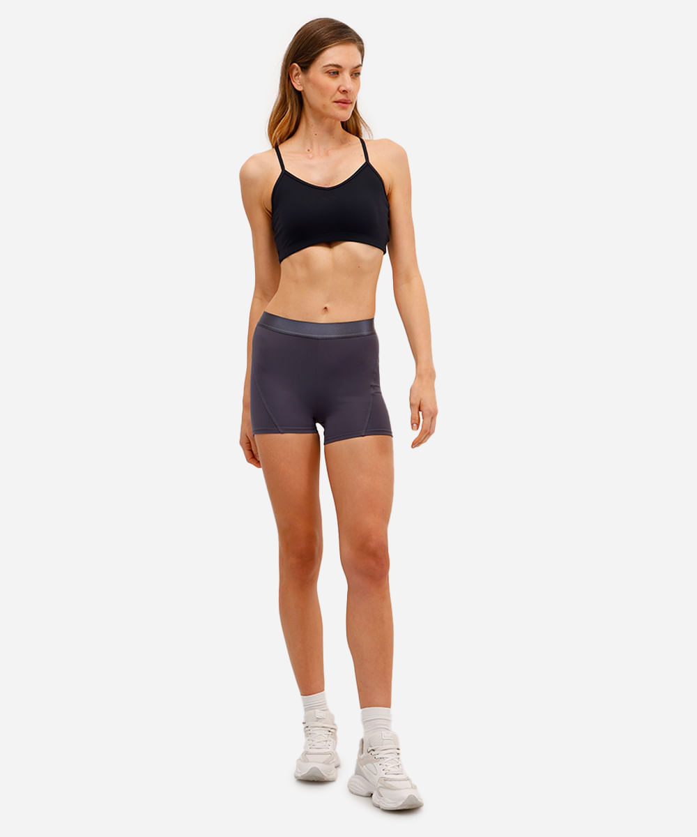 short feminino com recortes esportivo ace cinza