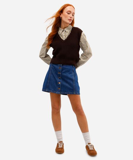 minissaia feminina jeans com botões azul 34 minissaia feminina jeans com botões azul 34