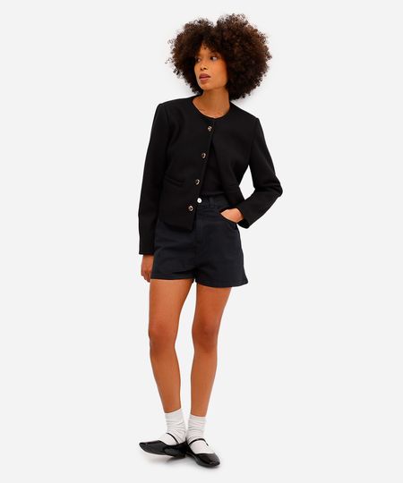 short feminino de sarja cós elástico preto 44