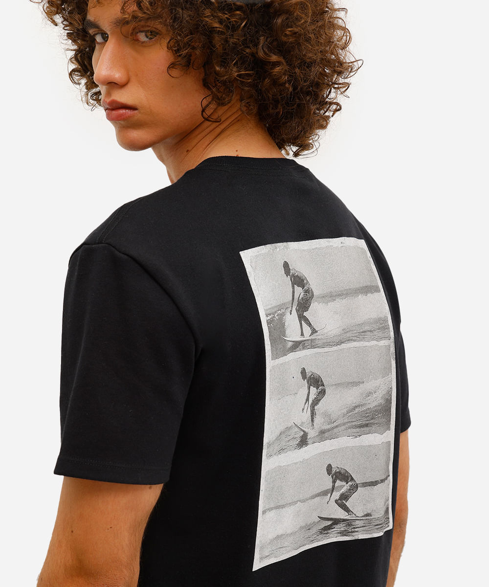 camiseta masculina suedine photoprint costas preta