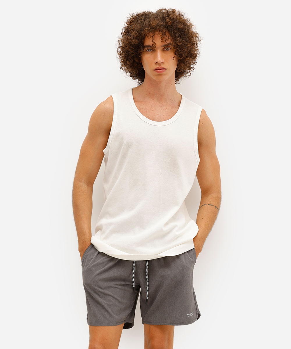 short masculino cós elástico cinza