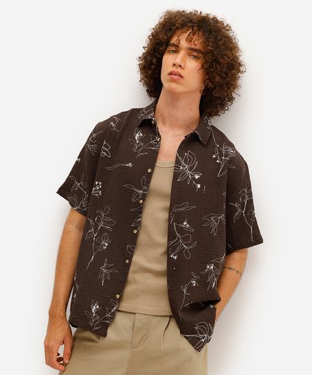 camisa masculina texturizada estampada marrom P