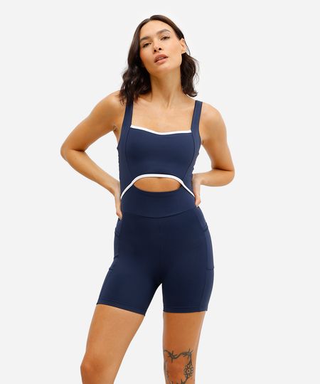 macaquinho feminino esportivo ace de poliamida com recorte azul G macaquinho feminino esportivo ace de poliamida com recorte azul G