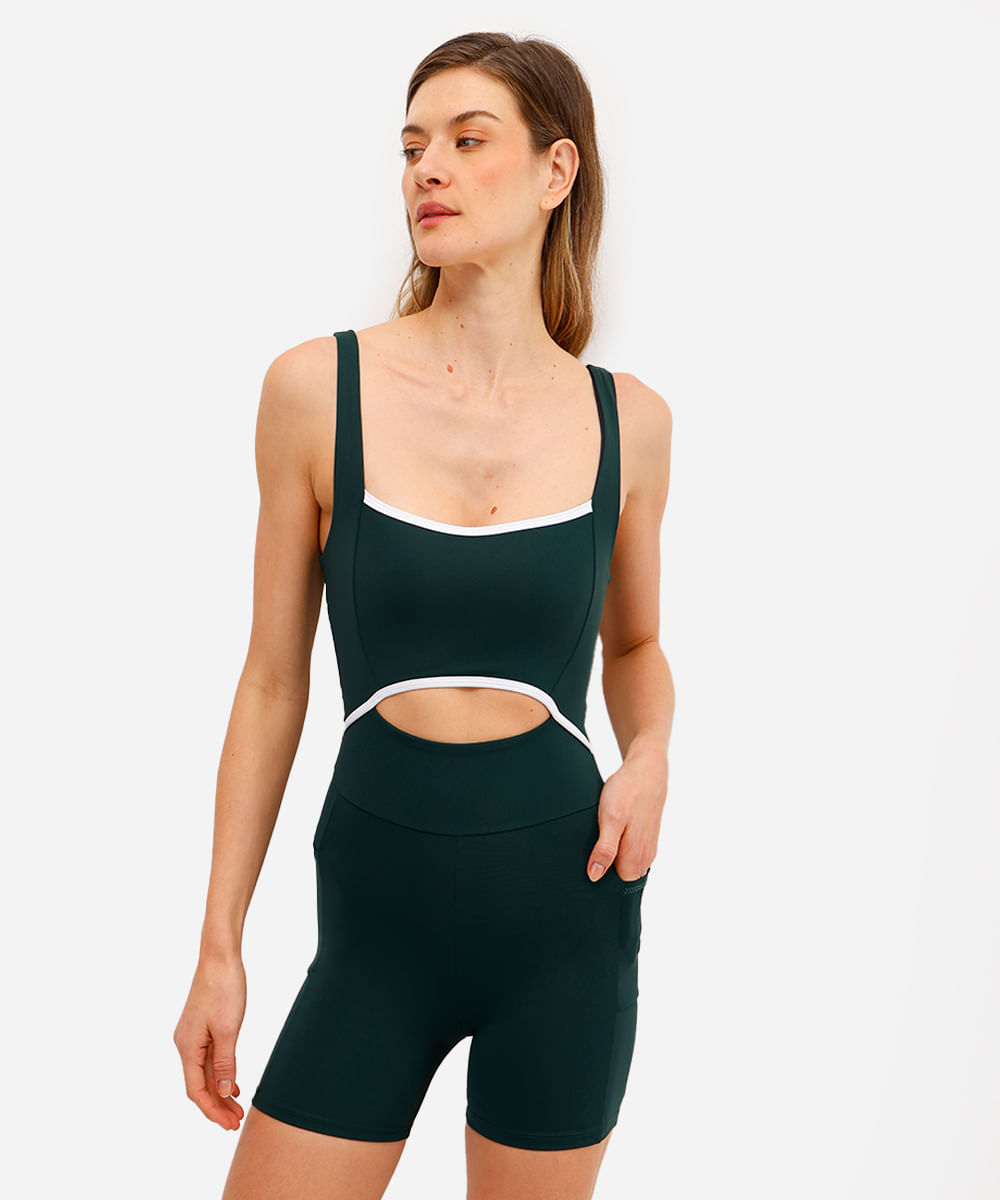 macaquinho feminino esportivo ace de poliamida com recorte verde