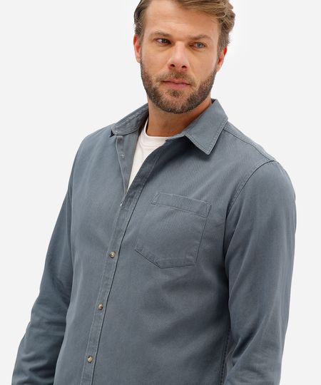 camisa comfort de sarja manga longa azul P