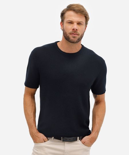 camiseta masculina manga curta comfort tricot preta P