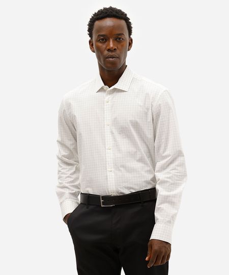 camisa comfort masculina de algodão manga longa xadrez branca P