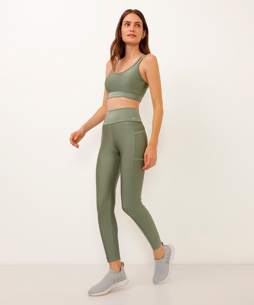calça legging cintura alta com bolso esportiva verde
