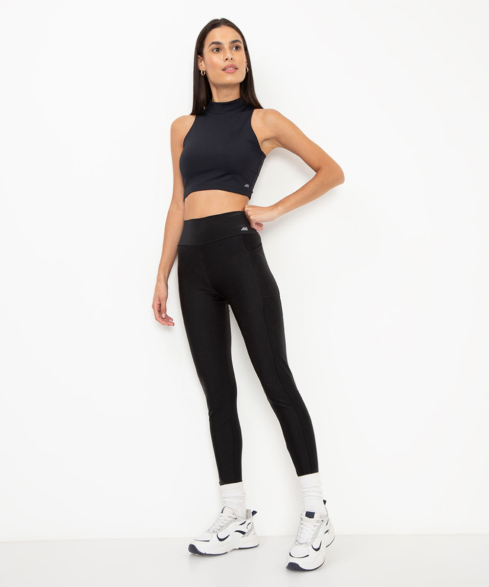 calça legging cintura alta com bolso esportiva ace preta