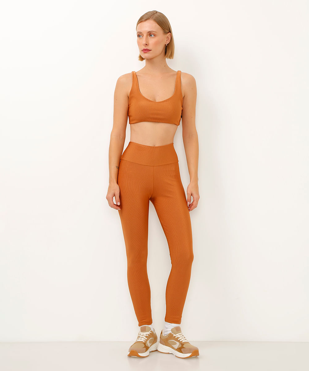 calça legging básica cós largo texturizada esportiva ace bronze