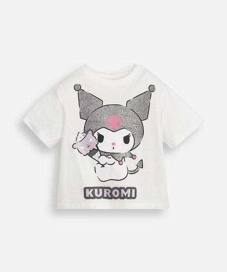 blusa infantil de algodão hello kitty kuromi com glitter off white 6 blusa infantil de algodão hello kitty kuromi com glitter off white 6