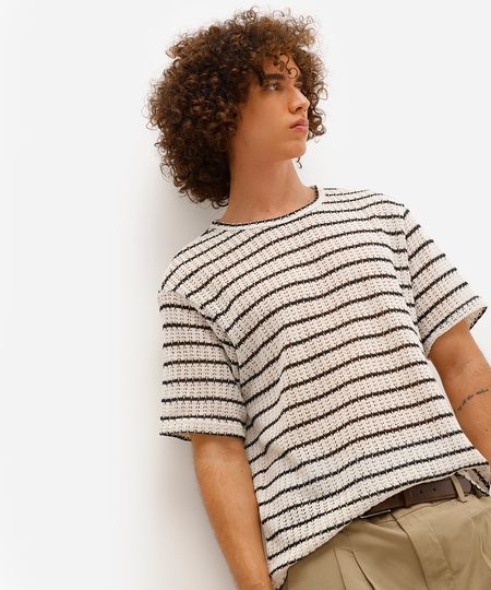 camiseta masculina de tricot listrada preta P