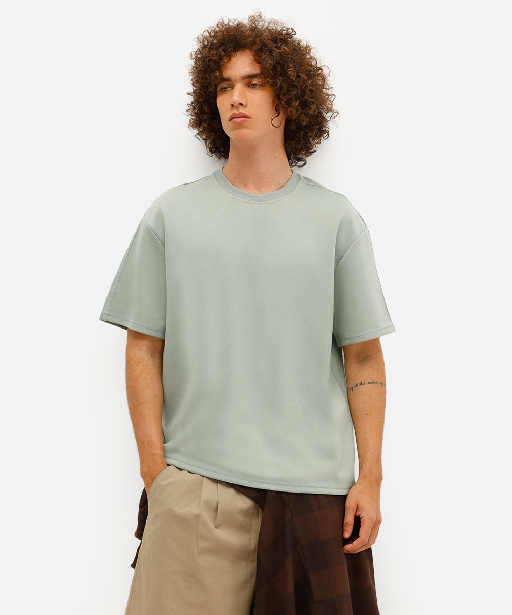 camiseta masculina manga curta com recorte verde