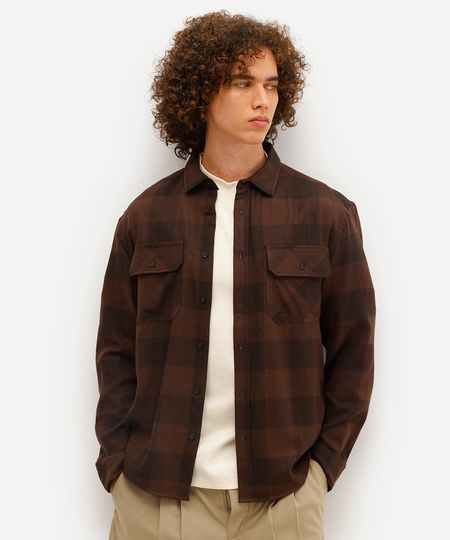 camisa masculina manga longa xadrez marrom GG