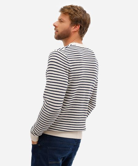 suéter masculino de tricot listrado off white P
