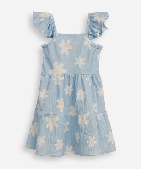 vestido infantil com recorte floral texturizado azul 3