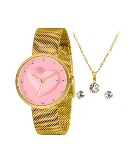 kit relógio feminino analógico lince lrgh160l kp06r1kx dourado UNICO