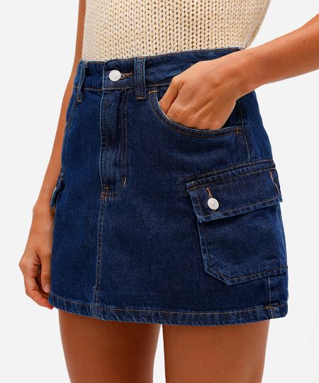 short saia cargo feminino jeans azul 34 short saia cargo feminino jeans azul 34