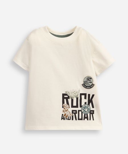 camiseta infantil de algodão dino off white 2