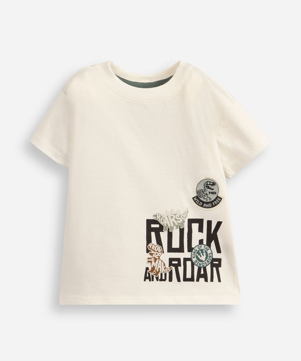 camiseta infantil de algodão dino off white
