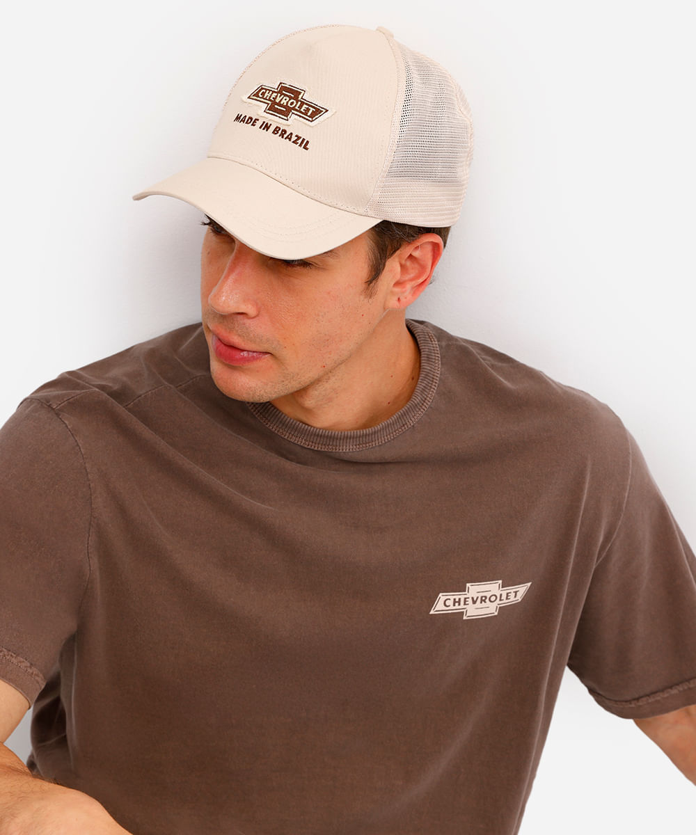 boné aba curva masculino chevrolet bege