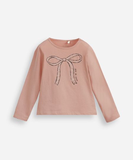camiseta infantil de algodão laço com glitter rosa 8