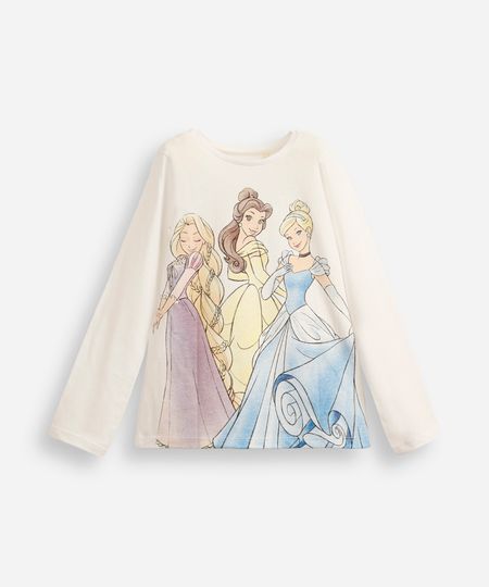 camiseta infantil de algodão princesas com glitter off white 1 camiseta infantil de algodão princesas com glitter off white 1