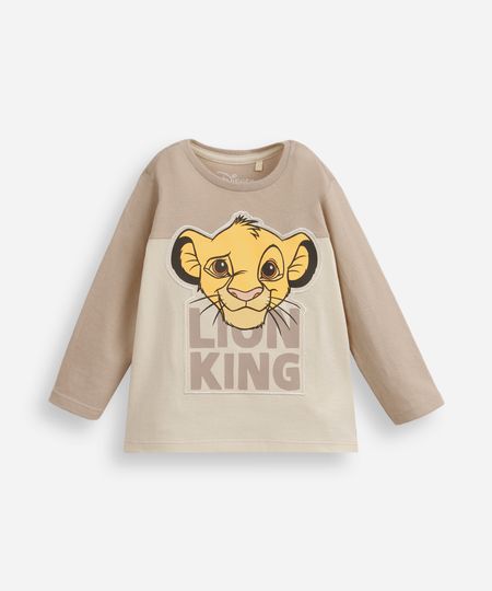 camiseta infantil de algodão manga longa simba - bege claro 3 camiseta infantil de algodão manga longa simba - bege claro 3