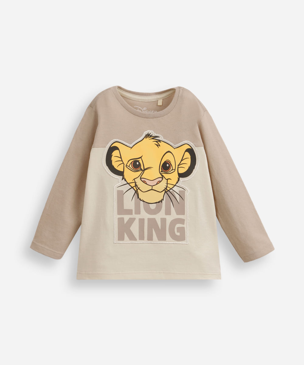camiseta infantil de algodão manga longa simba - bege claro