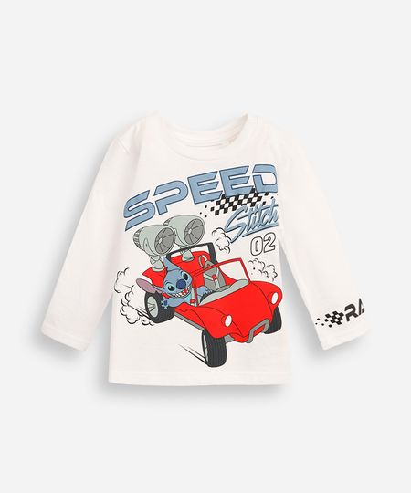 camiseta infantil de algodão manga longa stitch branca 3 camiseta infantil de algodão manga longa stitch branca 3